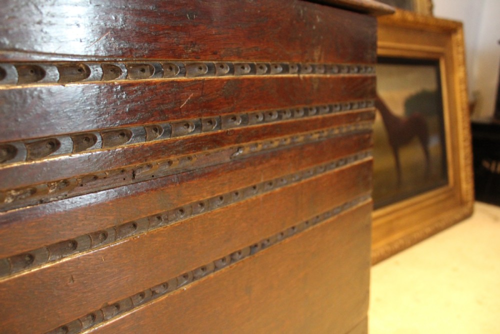 Coffer chest rare 17th century Oak six plank c1690 View II