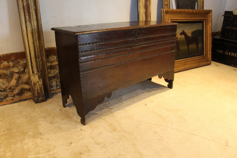 Coffer chest rare 17th century Oak six plank c1690 View XII