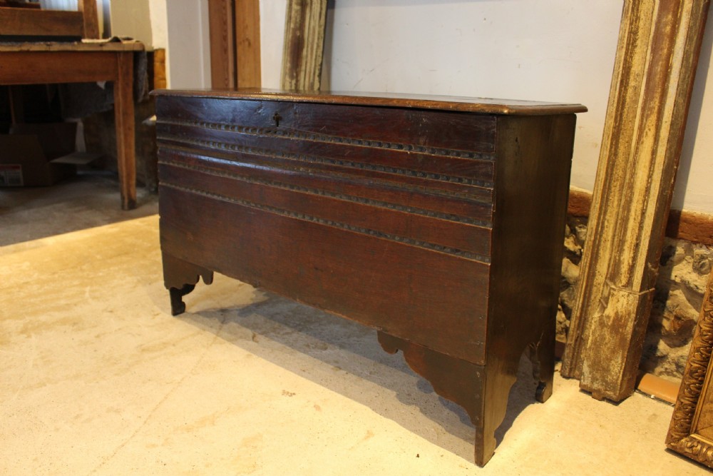 Coffer chest rare 17th century Oak six plank c1690 View XV