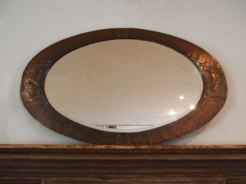 Mirror Arts and Crafts Copper Newlyn attr c1900