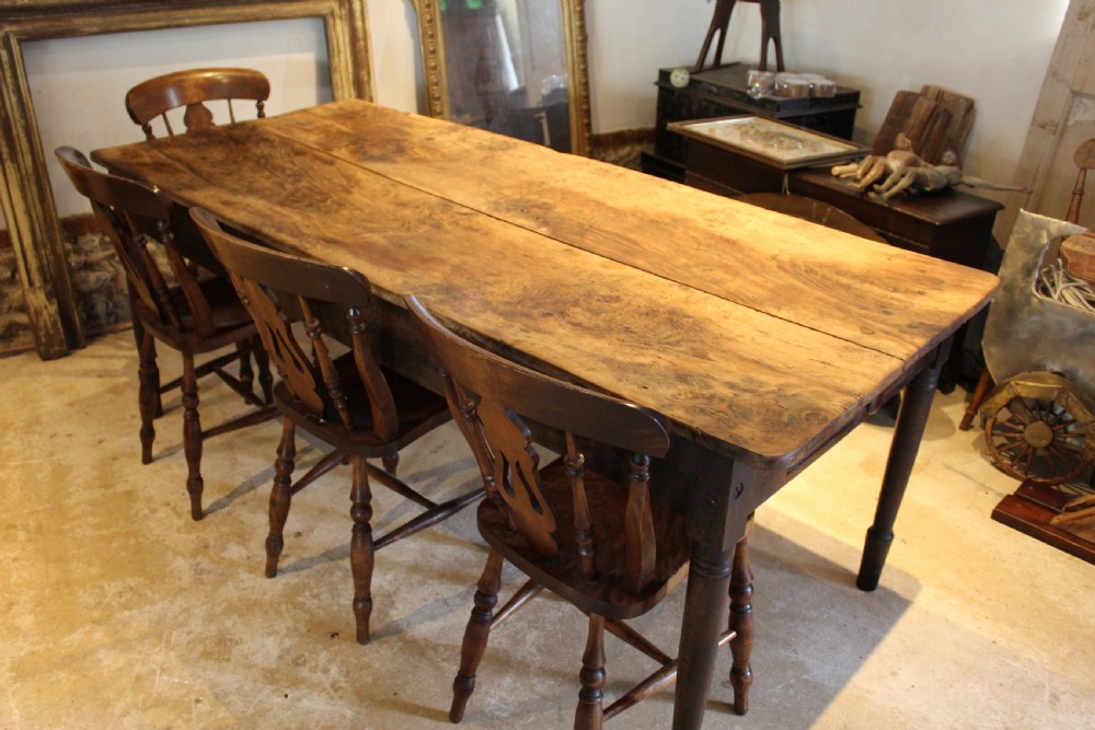 Table refectory farmhouse rare Burr oak seats 8 c1820 View II