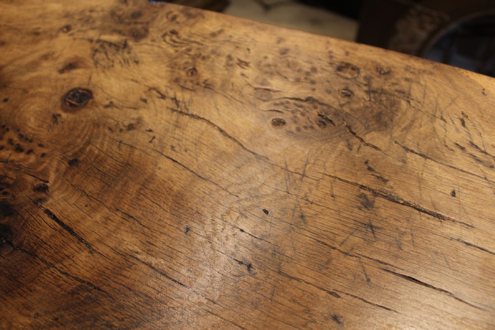 Table refectory farmhouse rare Burr oak seats 8 c1820 View IX