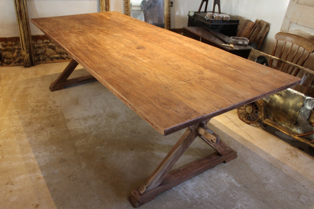Table refectory dining farmhouse rare teak seats 10 c1930 View III