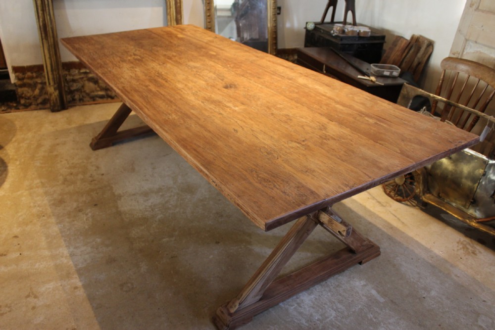 Table refectory dining farmhouse rare teak seats 10 c1930 View XII