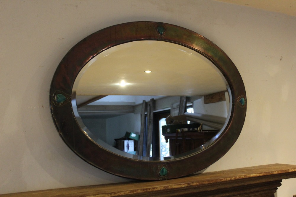 Mirror rare large Copper Liberty & Co heart shaped enamels c1900 View II