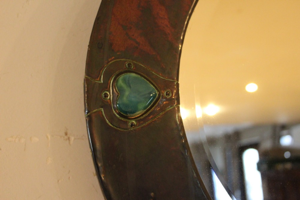Mirror rare large Copper Liberty & Co heart shaped enamels c1900 View III