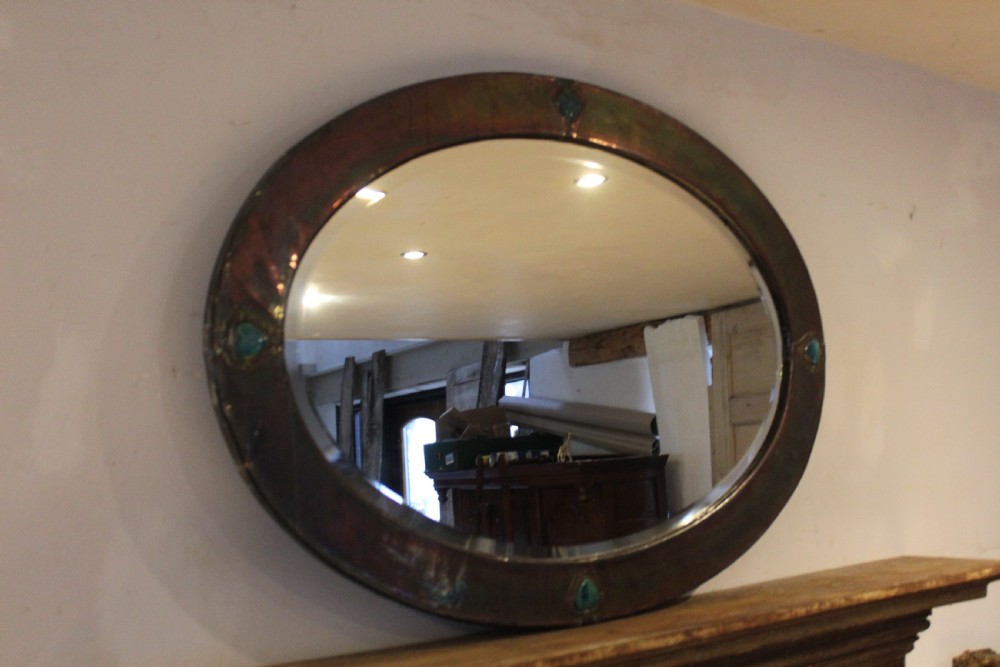 Mirror rare large Copper Liberty & Co heart shaped enamels c1900 View IV
