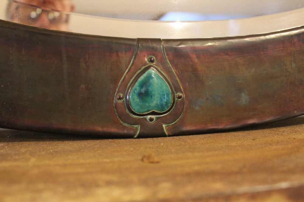 Mirror rare large Copper Liberty & Co heart shaped enamels c1900 View V