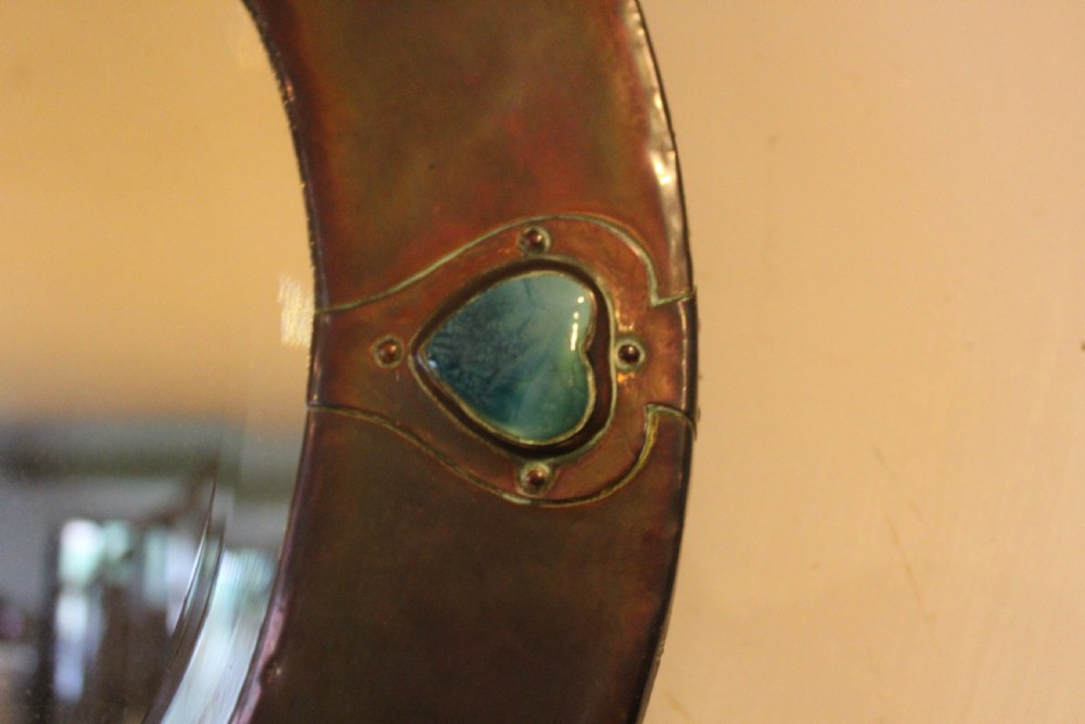 Mirror rare large Copper Liberty & Co heart shaped enamels c1900 View VII