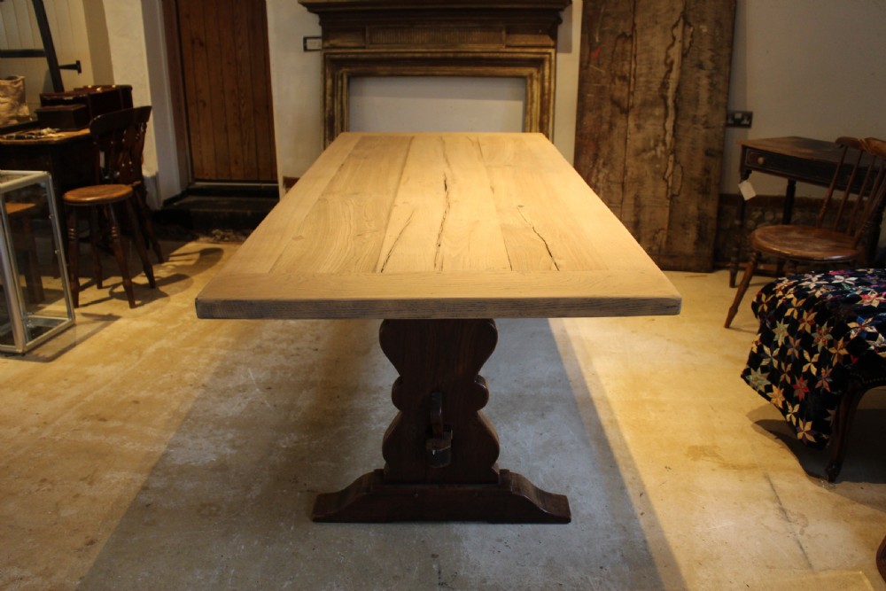 Table refectory French Monastic scrub top Oak farmhouse c1920 View XIV