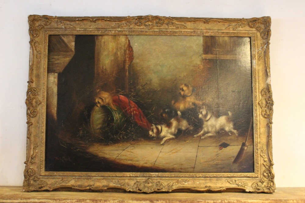 Frank Wormald Cassell 1862-1908 Oil on canvas terriers c1890