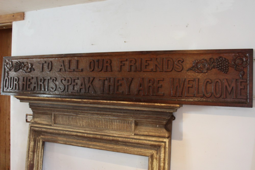 Arts and Crafts carved Motto sign Solid Oak c1890