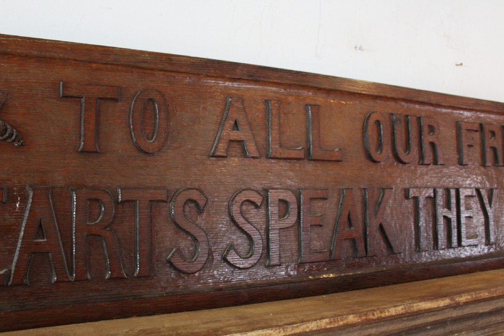 Arts and Crafts carved Motto sign Solid Oak c1890 View IV