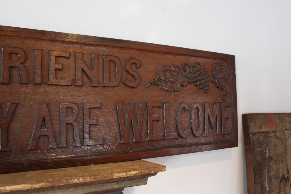 Arts and Crafts carved Motto sign Solid Oak c1890 View VIII