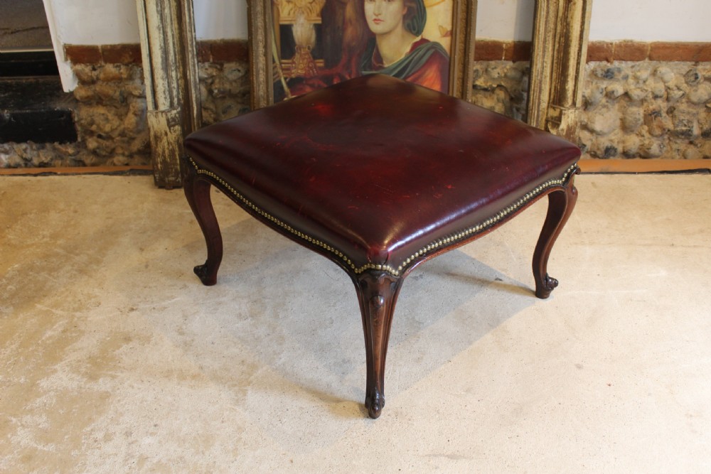 Stool fine Victorian Walnut & Ox blood leather c1870