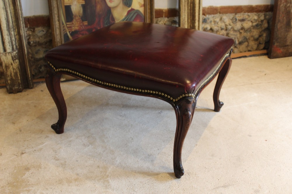 Stool fine Victorian Walnut & Ox blood leather c1870 View IV