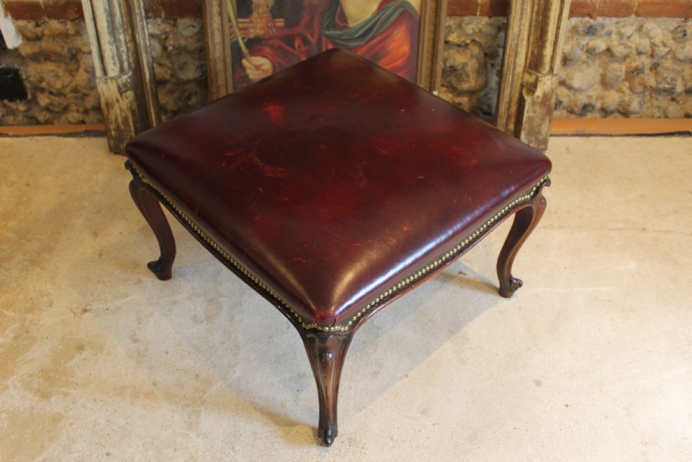Stool fine Victorian Walnut & Ox blood leather c1870 View VI
