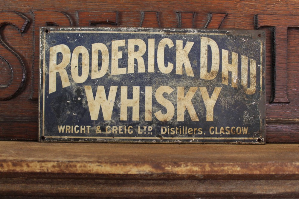 Rare Tin Whiskey sign Roderick Dhu c1920