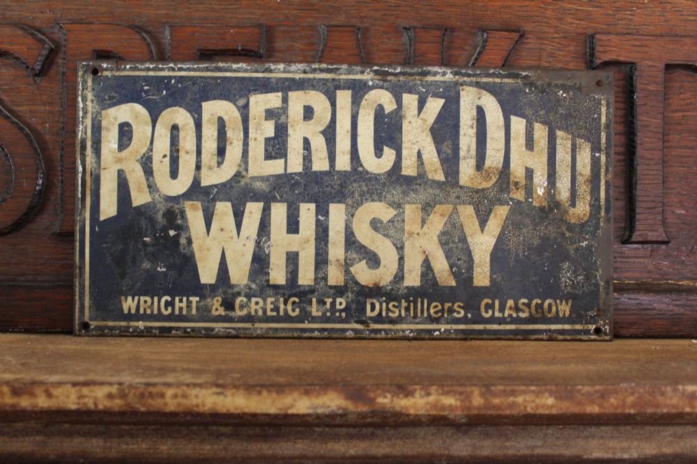 Rare Tin Whiskey sign Roderick Dhu c1920 View II