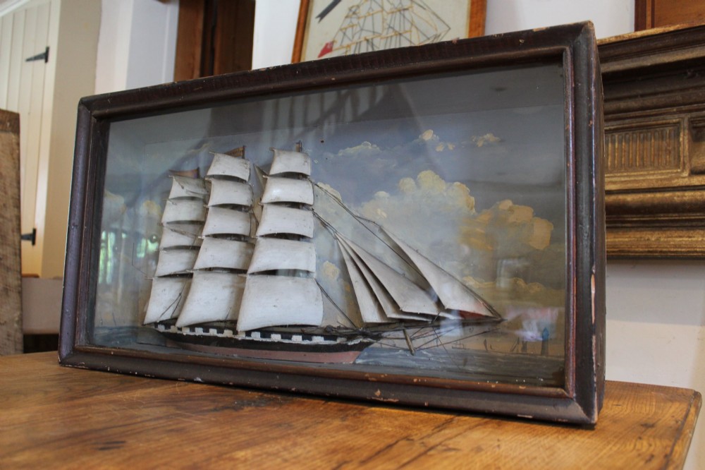 Rare large 19th century ship folk art diorama carved wood c1850