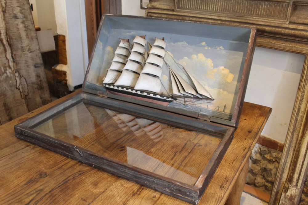 Rare large 19th century ship folk art diorama carved wood c1850 View III