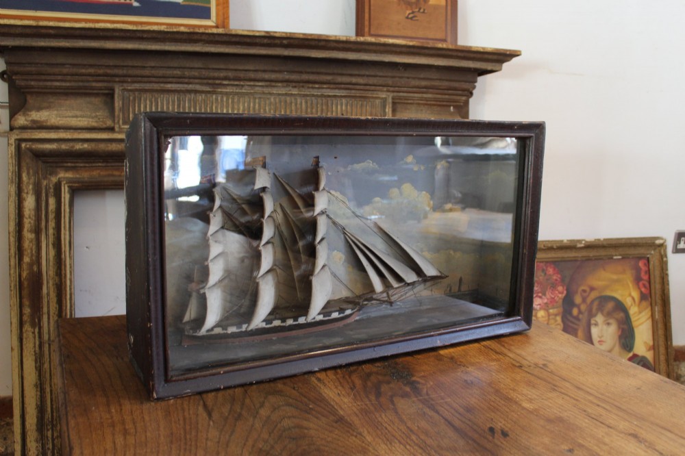 Rare large 19th century ship folk art diorama carved wood c1850 View VI