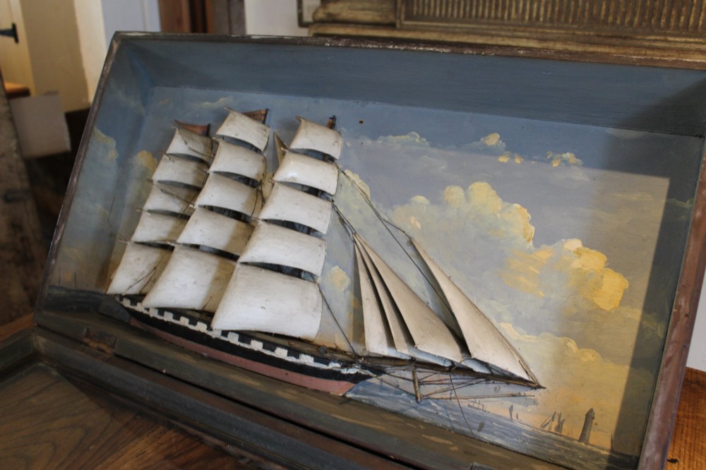 Rare large 19th century ship folk art diorama carved wood c1850 View IX