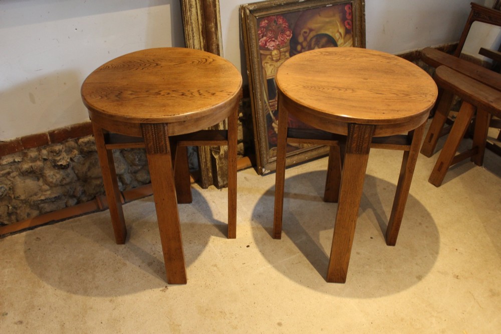 Tables rare pair Oak Heal & Son side lamp hall c1920