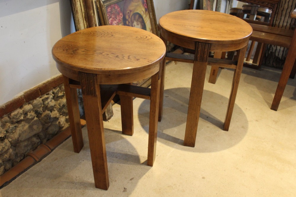 Tables rare pair Oak Heal & Son side lamp hall c1920 View VI