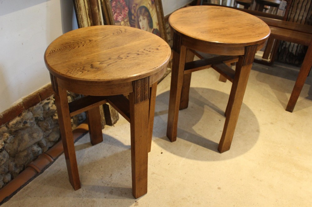 Tables rare pair Oak Heal & Son side lamp hall c1920 View VIII