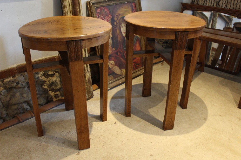 Tables rare pair Oak Heal & Son side lamp hall c1920 View IX