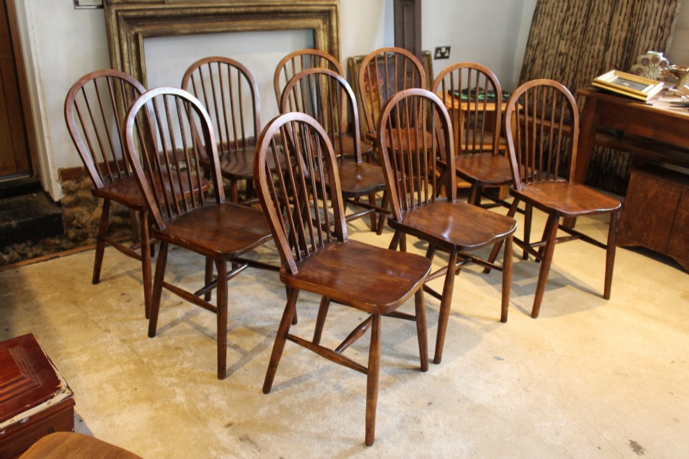 Chairs rare set of 10 Edwardian Elm Windsor c1910