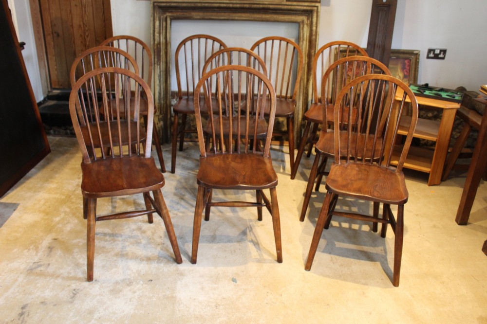 Chairs rare set of 10 Edwardian Elm Windsor c1910 View III
