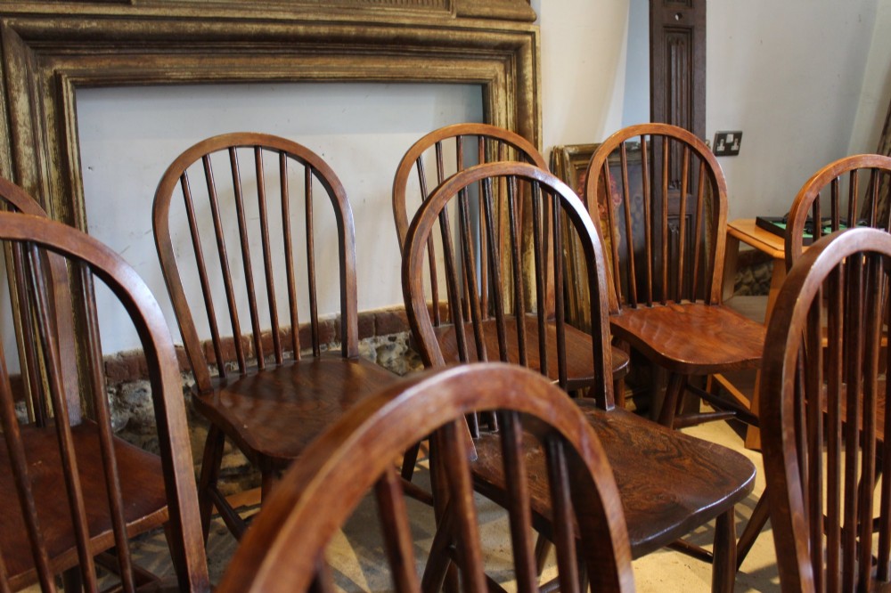Chairs rare set of 10 Edwardian Elm Windsor c1910 View V