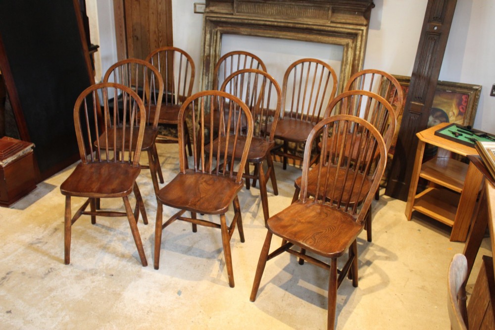 Chairs rare set of 10 Edwardian Elm Windsor c1910 View IX