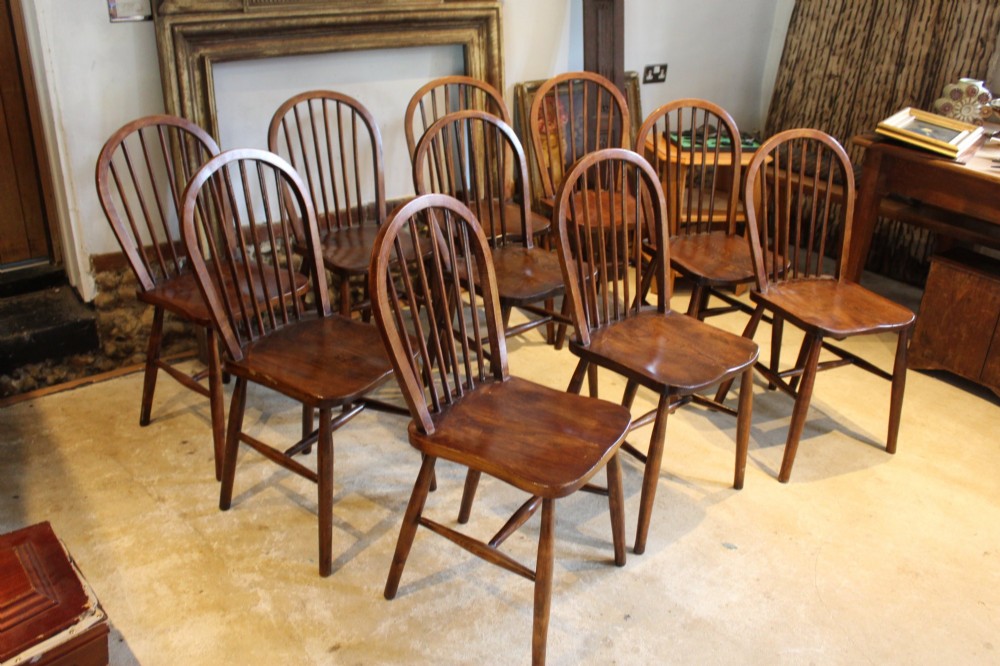 Chairs rare set of 10 Edwardian Elm Windsor c1910 View X
