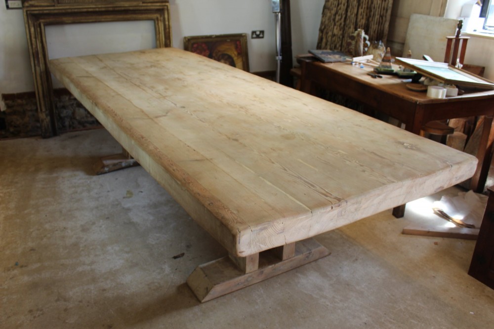 Table Large 12 Seater Industrial Origin Refectory Farmhouse Dining Table c1910 View III