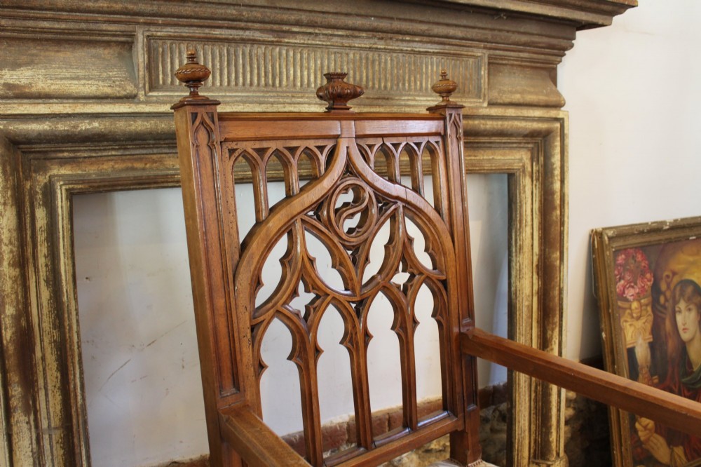 Chair Arts and Crafts solid Walnut Gothic armchair c1870 View II