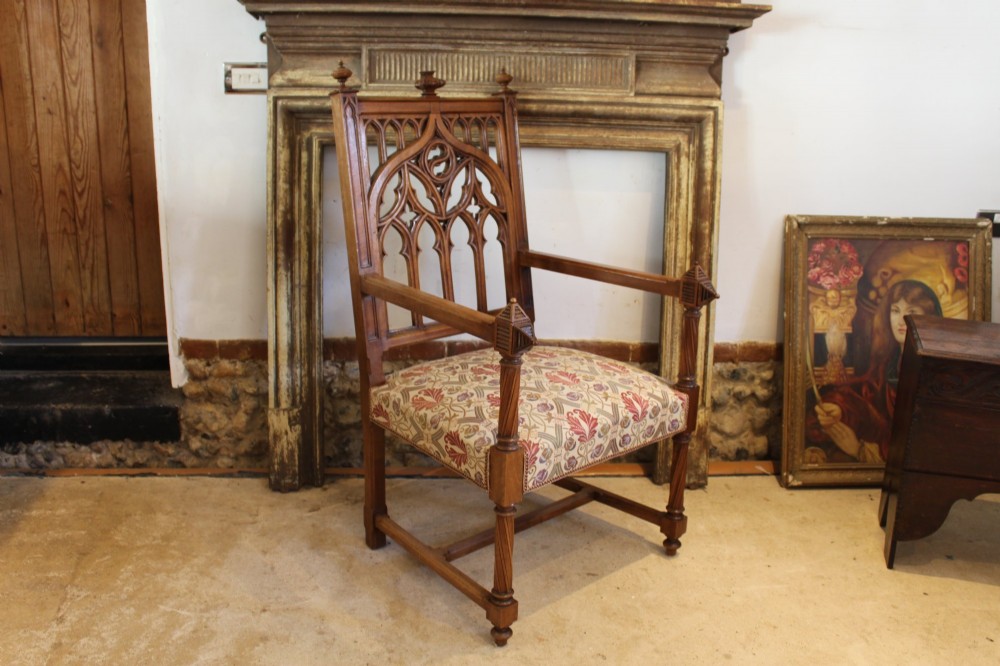 Chair Arts and Crafts solid Walnut Gothic armchair c1870 View III