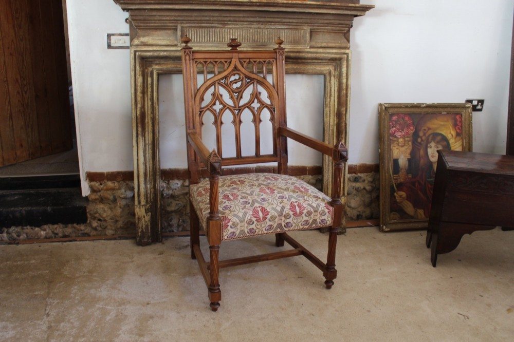Chair Arts and Crafts solid Walnut Gothic armchair c1870 View IX