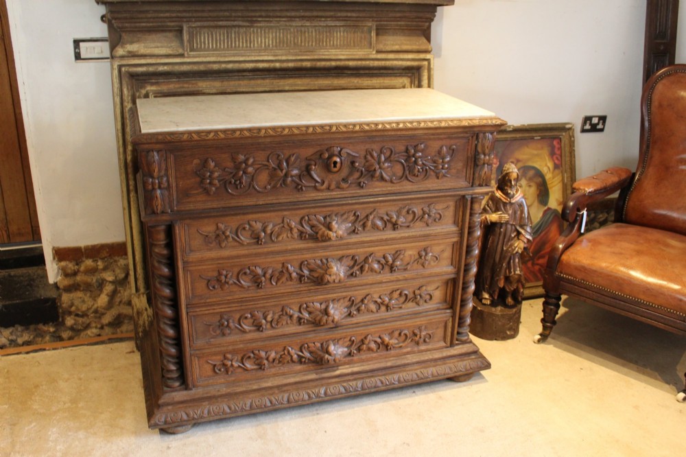 Chest of Drawers Fine Victorian Period French Carved Oak c1880