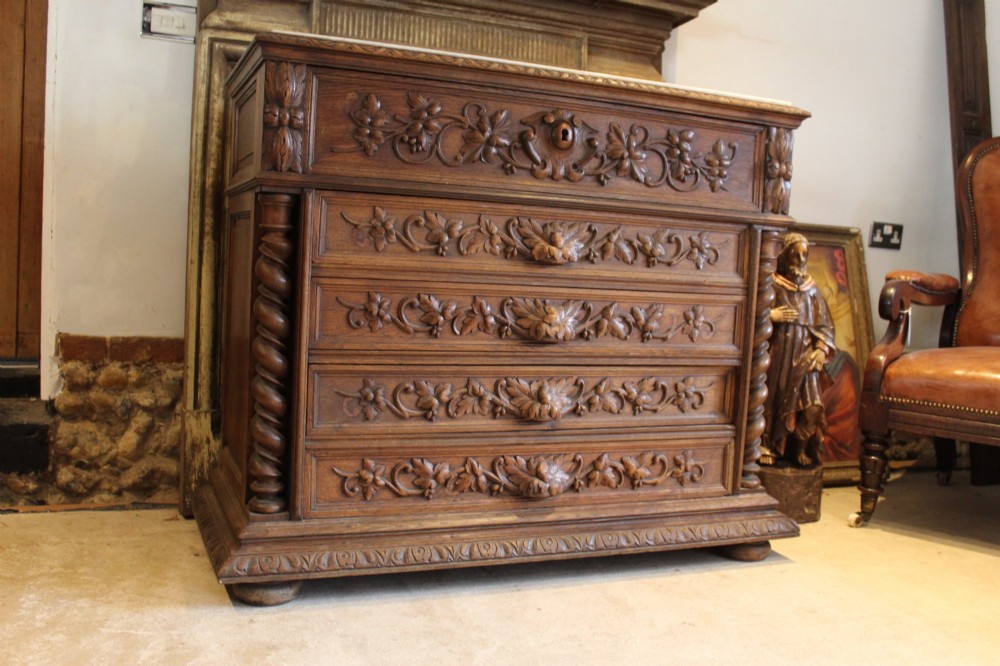 Chest of Drawers Fine Victorian Period French Carved Oak c1880 View VI