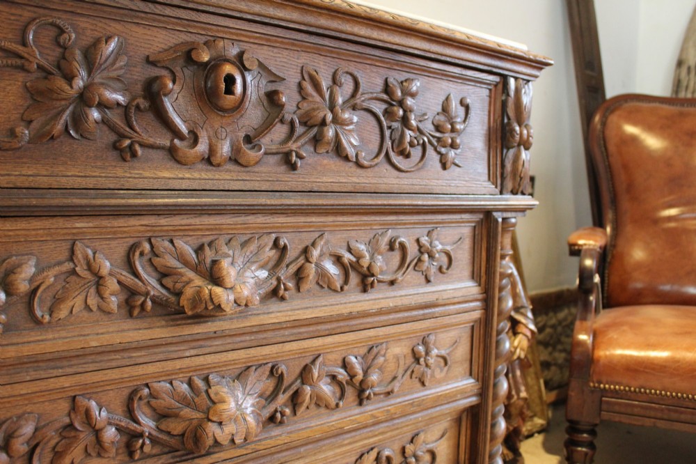 Chest of Drawers Fine Victorian Period French Carved Oak c1880 View XI
