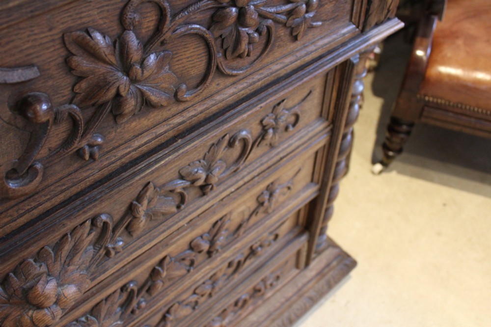 Chest of Drawers Fine Victorian Period French Carved Oak c1880 View XIV