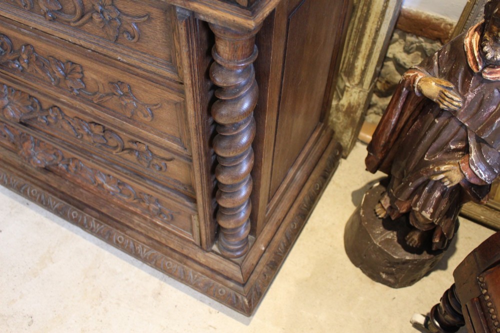 Chest of Drawers Fine Victorian Period French Carved Oak c1880 View XV