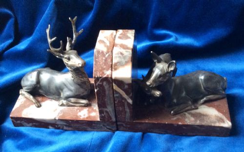 French Marble Based Stag, Doe and Fawn Bookends
