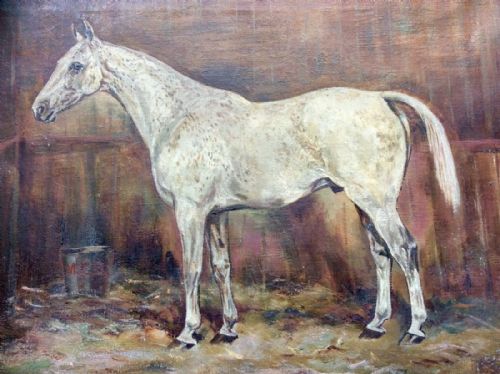 Oil Painting of Horse in Stable