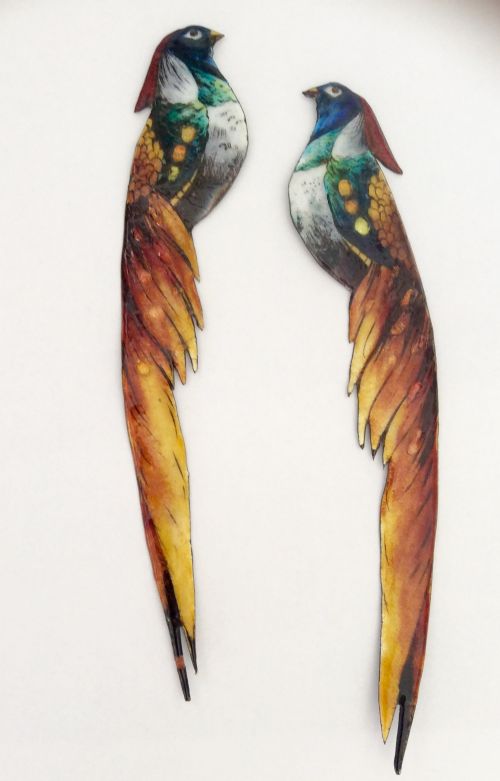 Pair of Early 20th Century Enamel Bird Decorations