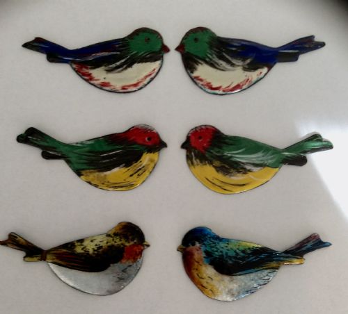Three Pairs of Little French Enamel Bird Decorations