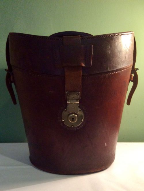 Leather Hat Box Containing Two Locke & Co Top Hats